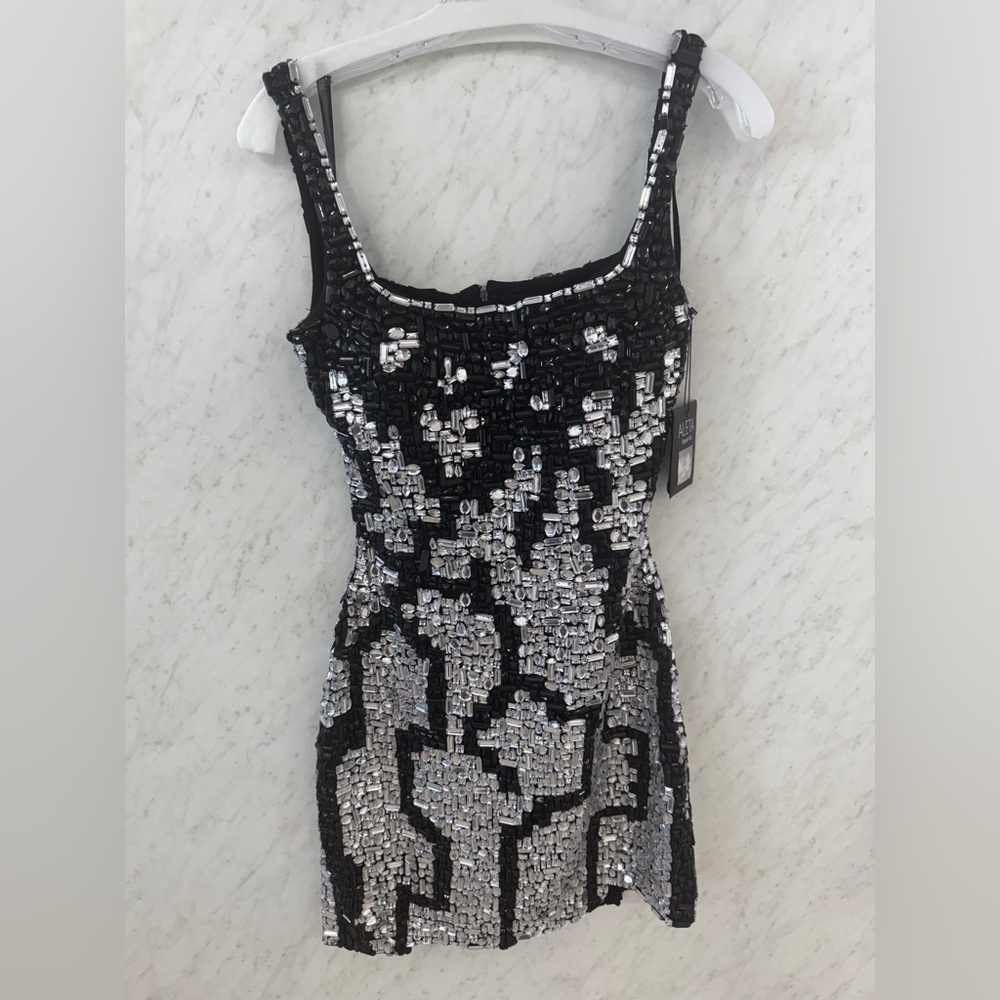 Aleta Beaded Black & Silver Mini Dress - US Size 4 - Statement Piece ✨